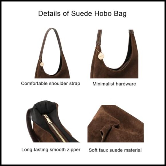 Slouchy Hobo Tote Vegan Leather Large Shoulder Bag Zipper Closure Chic - Picture 6 of 7